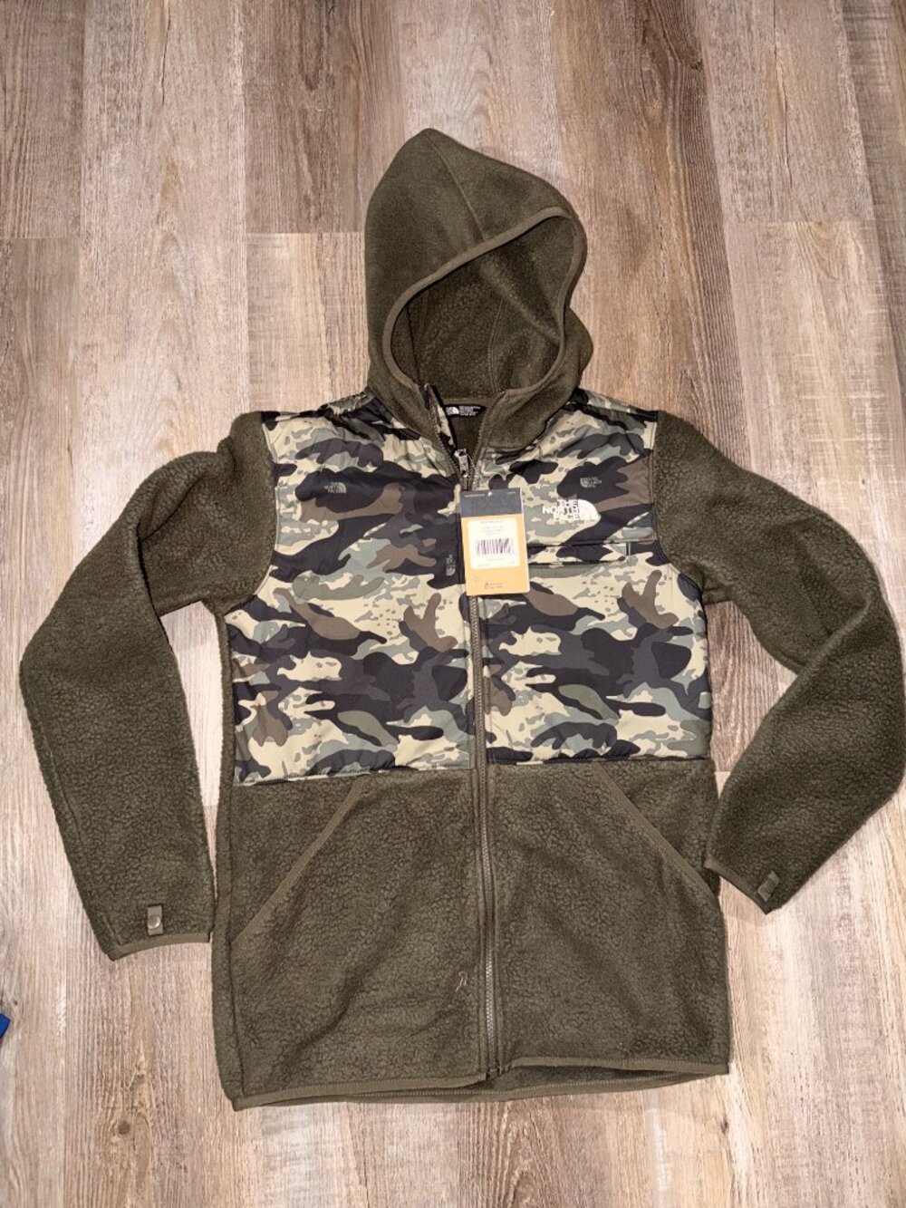 The North Face Boys Forrest Fleece Full Zip Hooded Jacket Green 2XL New $79 MSRP